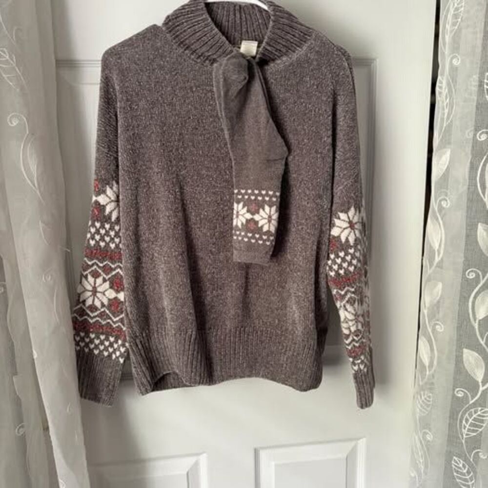 NWOT Christian Siriano Fair Isle Sweater Socks Set Womens Size L Taupe Mock Neck - Picture 4 of 9